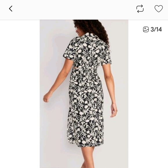 Old Navy Waist-Defined Midi Shirt Dress Navy Blue White Floral L - Picture 3 of 10
